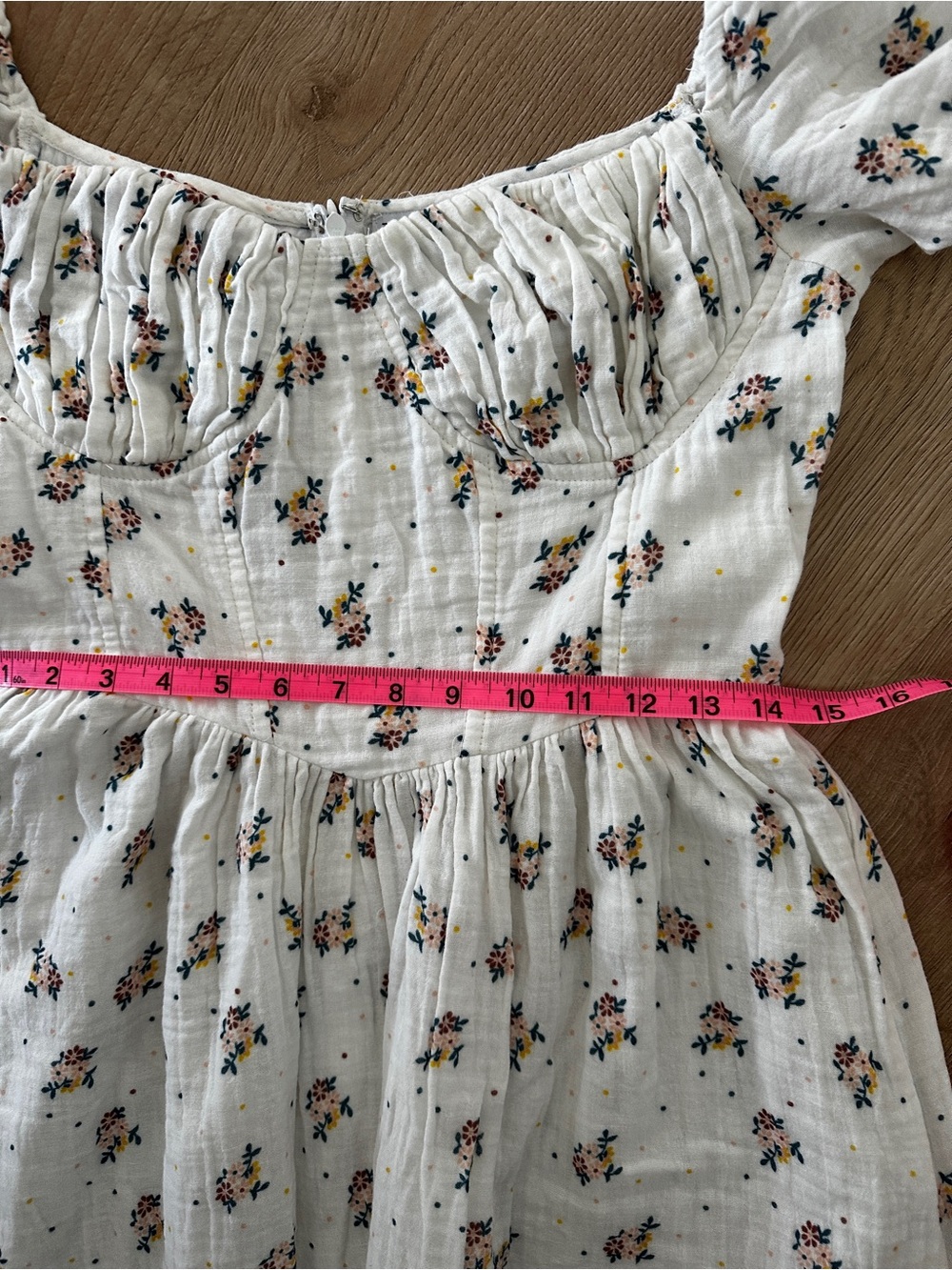 Romanic Garden Girl White Floral Bodice Puff-Sleeve Cotton Maxi Dress sz L - Picture 10 of 14